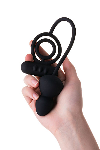 Чёрное эрекционное кольцо с вибростимулятором и анальным хвостом Erotist 541306