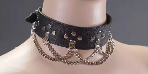 Чёрный узкий ошейник с цепочками Подиум Р298-Б