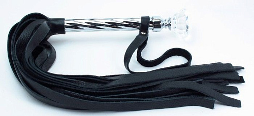 Чёрная плеть из кожи с широкими хвостами и набалдашником БДСМ арсенал 54022