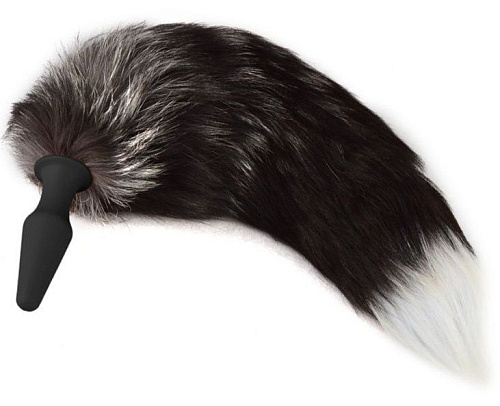 Разноцветная коническая анальная пробка с натуральным хвостом Sitabella 9001М