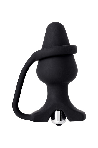 Чёрное эрекционное кольцо с анальной вибропробкой Erotist 541313