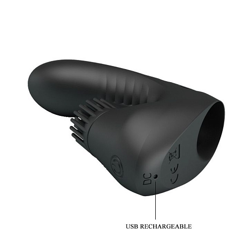 Чёрная вибронасадка на палец с клиторальной щёточкой Baile Norton BI-014661