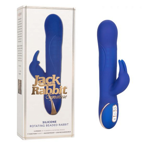Синий вибратор с клиторальным отростком California Exotic Novelties Signature Silicone Rotating Beaded Rabbit SE-0609-40-3 (22,75 см)