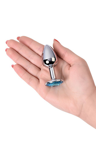 Серебристая конусовидная анальная пробка с голубым кристаллом ToyFa 717001-14 (7 см)