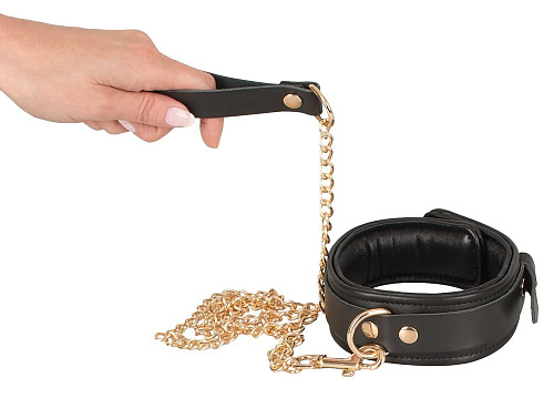 Чёрный кожаный ошейник с поводком Orion Leather Collar and Leash 20306671001