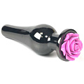 Чёрная удлиненная анальная пробка с фиолетовой розой Vandersex 199-VTRFL (12,5 см)