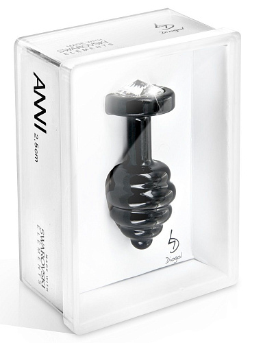Чёрный ребристый анальный плаг с прозрачным кристаллом DIOGOL ANNI Ano black T1 8120010020 (6 см)