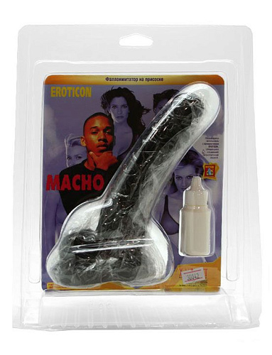 Чёрный фаллоимитатор на присоске с мошонкой Eroticon Macho 30042 (18 см)