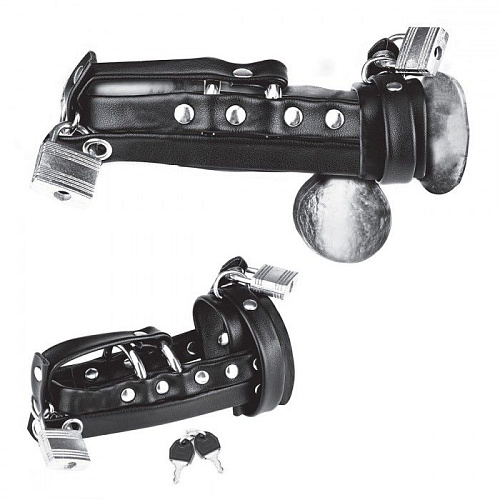 Плотная чёрная сбруя целомудрия для пениса на замочке BlueLine BLM3069