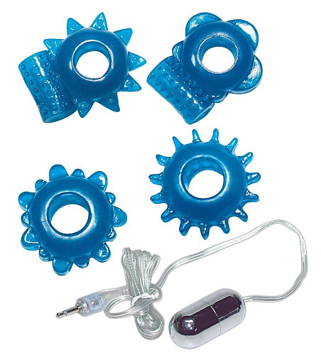 Набор из 4 синих эрекционных колец и виброэлемента с пультом Orion 0560650