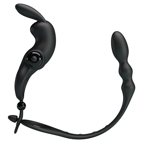 Чёрное эрекционное виброкольцо со съёмным анальным хвостом Baile BI-210213