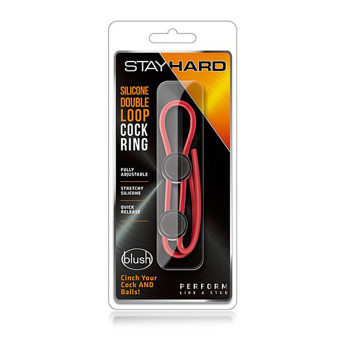 Красное силиконовое лассо на пенис с двумя утяжками Blush Novelties Silicone Double Loop Cock Ring BL-32098