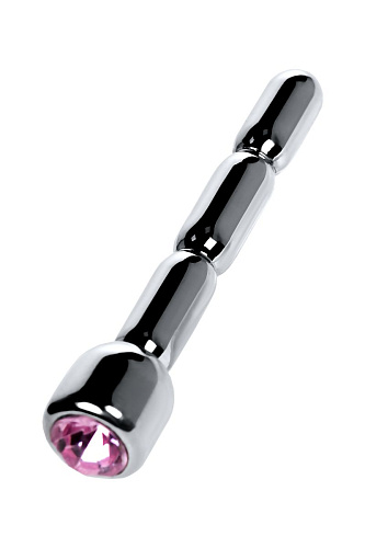 Серебристый уретральный плаг со стразом ToyFa 717321
