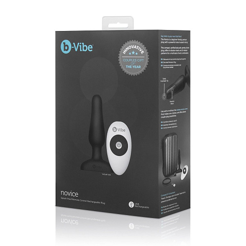 Анальная вибропробка чёрного цвета b-Vibe NOVICE REMOTE CONTROL PLUG BLACK BV-004-BLK (10,2 см)