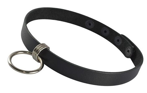 Чёрный кожаный чокер с подвесным колечком Sitabella 3139-1