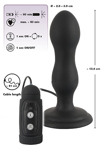 Чёрная анальная вибропробка с вращением Orion Butt Plug 05979450000 (13,6 см)