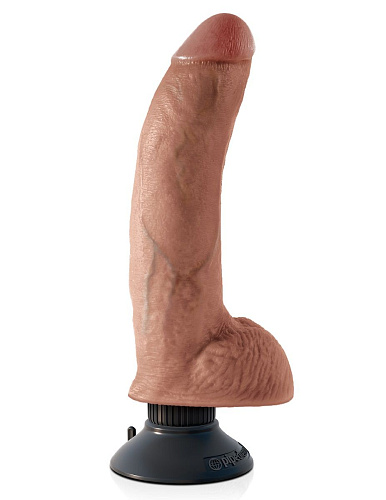 Кофейный виброфаллос со съёмной присоской Pipedream 9 Vibrating Cock with Balls PD5409-22 (22,9 см)