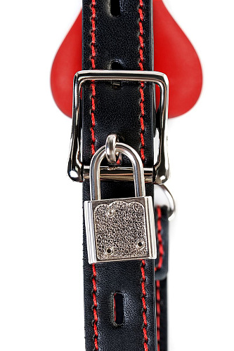 Красно-чёрный кляп-трензель в виде косточки ToyFa Theatre 708025