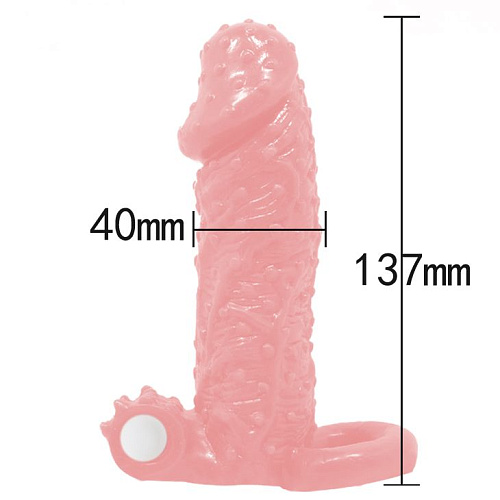 Телесная насадка с точками, клиторальным стимулятором и подхватом Baile BI-016010-1 (13,7 см)