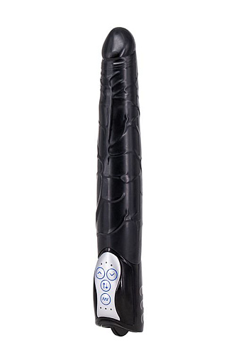 Чёрный вибромассажер с функцией толкания Seven Creations Long John Realistic Thrusting Vibrator C0111B1SPGAC (20 см)