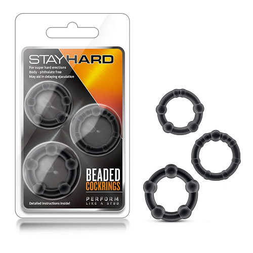 Набор из 3 чёрных эрекционных колец Blush Novelties Stay Hard Beaded Cockrings BL-00015