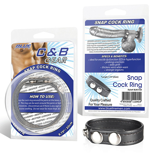 Кольцо на пенис чёрного цвета  из искусственной кожи на клепках BlueLine SNAP COCK RING BLM1713