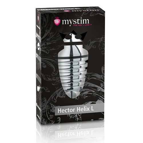 Серебристый анальный плаг для электростимуляции MyStim Hector Helix Buttplug L 46215 (11,5 см)