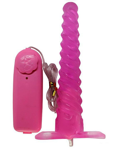 Розовый спиралевидный анальный конус с вибратором Eroticon 31001 (16 см)