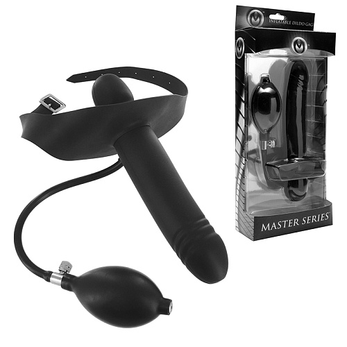 Чёрный надувной кляп-страпон XR Brands Inflatable Gag with Dildo AB314 (14,5 см)