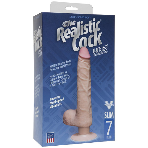 Телесный вибромассажёр Doc Johnson The Realistic Cock ULTRASKYN Vibrating 7” Slim 1160-20-BX (22,1 см)