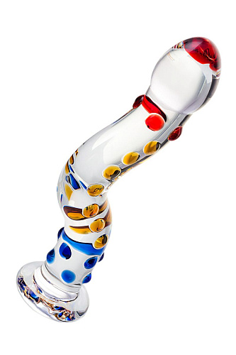 Изогнутый стеклянный фаллос с объемными точками Sexus 912041