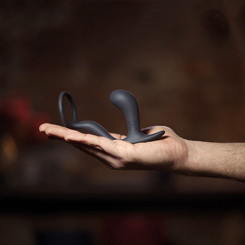 Чёрное эрекционное кольцо с анальной пробкой Fun Factory 25488