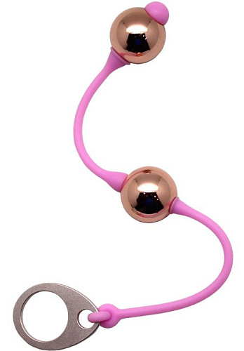 Золотистые шарики на розовом силиконовом шнурке Rocks-Off Golden Balls LBX2V2