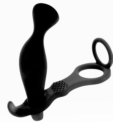 Чёрное эрекционное кольцо с анальным вибростимулятором Bior toys Cockring and Anal Pleasure SEM-55070