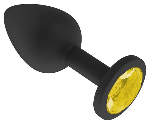 Чёрная анальная втулка с жёлтым кристаллом Сумерки богов 518-11 yellow-DD (7,3 см)