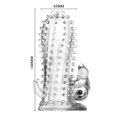 Прозрачная насадка-удлинитель с пупырышками, усиками и вибрацией Baile BI-026205-0702
