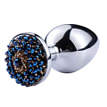Серебристая анальная пробка с синим бисером Vandersex 085-M-BLUGLD-SIL (8,1 см)