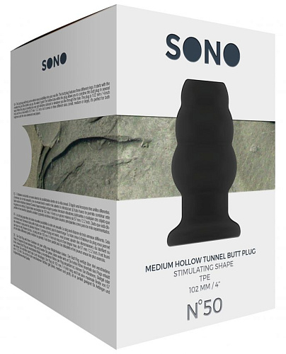 Чёрная анальная пробка с тоннелем Shots Media BV №50 Medium Hollow Tunnel Butt Plug 4 Inch SON050BLK (10,2 см)