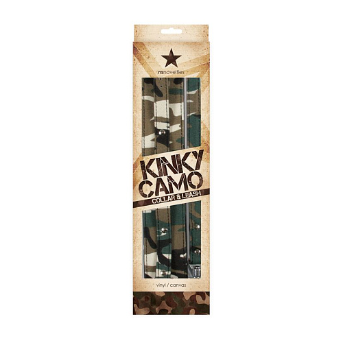 Зеленый камуфлированный ошейник с поводком NS Novelties Kinky Camo NSN-1252-18