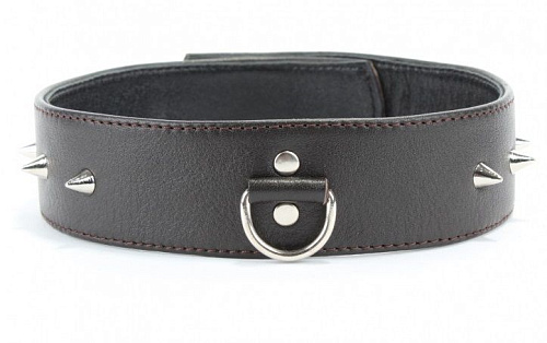 Коричневый кожаный ошейник с кольцом увеличенного размера БДСМ арсенал 55033