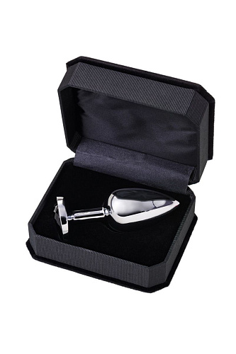 Большая серебристая анальная втулка с чёрным кристаллом ToyFa 712009 (8,5 см)