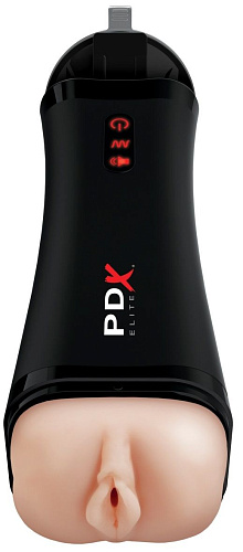 Вибромастурбатор-вагина в телесно-чёрном цвете с голосовым откликом Pipedream Talk Back Super Stroker RD527