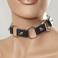 Чёрный кожаный ошейник с кольцами Sitabella 3111-1