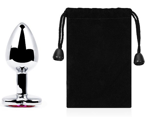 Серебристая анальная пробка с розовым кристаллом-сердечком Anal Jewelry Plug SCH-02 (7 см)