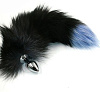 Серебристая анальная пробка с чёрно-голубым хвостом из натурального меха Kanikule KL-AL001SR4