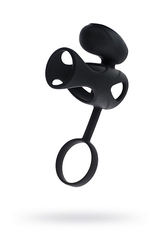 Чёрная насадка на пенис с клиторальным стимулятором ToyFa 901403-5