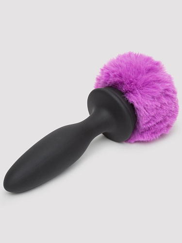 Чёрная анальная вибропробка Happy Rabbit Rechargeable Vibrating Bunny Tail Butt Plug Small 80249
