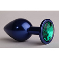 Синяя анальная пробка с зелёным кристаллом 4sexdreaM 47196-2 (8,2 см)