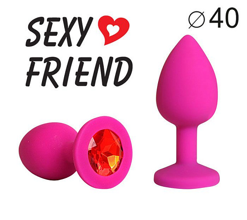 Ярко-розовая анальная пробка с красным кристаллом Bior toys SF-70290-16 (9,5 см)