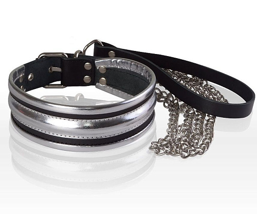 Серебристо-черный ошейник с поводком Sitabella 3126-16